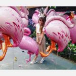 Claire Roudabush with pink flamingo balloons